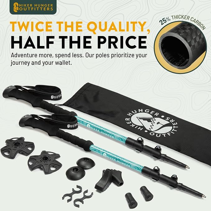 100% Carbon Fiber Trekking Poles by USA Brand - Image 2
