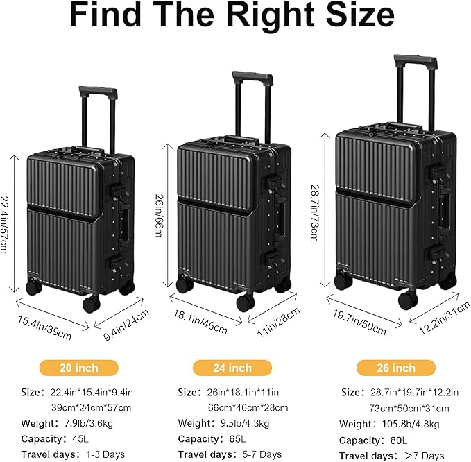Zipperless Luggage, Polycarbonate Aluminum Hard Shell, Expandable Carry-On - Image 8