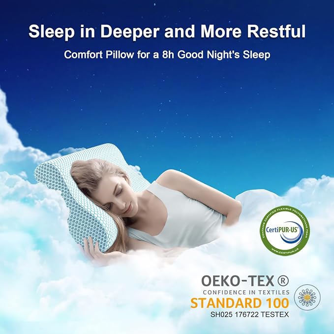 Anvo Memory Foam Pillow, Neck Contour Cervical Orthopedic Bed Pillow - Image 6