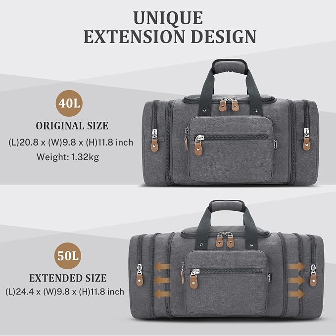 Gonex Canvas Duffle Bag for Travel 50L Expandable Duffel Weekend Overnight Bag - Image 5