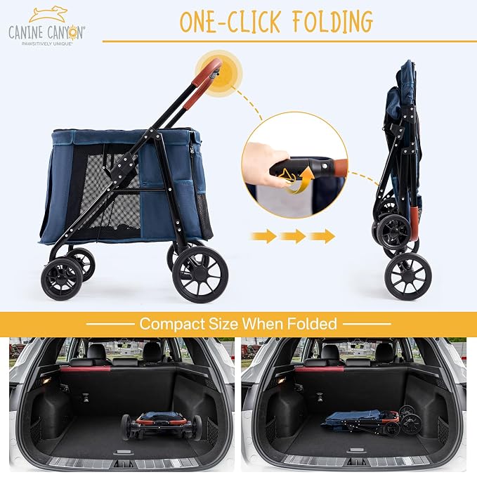 Upgraded 4 Wheels Pet Stroller for Small/Medium Dogs- One Button Fold, - Image 3