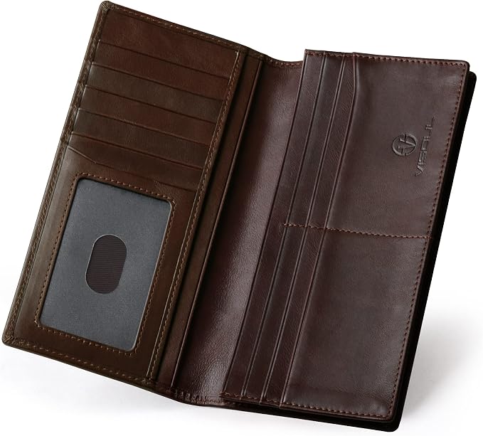 VISOUL Mens Leather Long Checkbook Bifold Wallets - Image 2