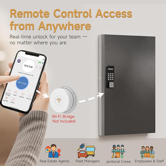 96 Key Lock Box Wall Mount, Smart Key Cabinet One Time Password/APP - Image 4