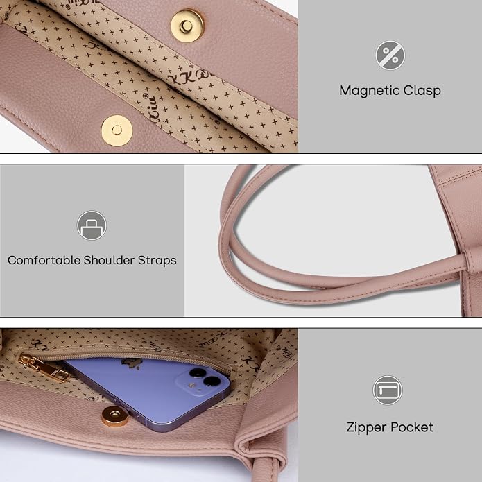KKXIU Tote Bag for Women Vegan Leather Shoulder Purse Large Capacity Travel Bag - Image 5
