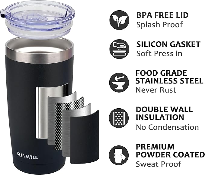 SUNWILL Travel Coffee Tumbler 20 oz, Insulated Mug - Image 2