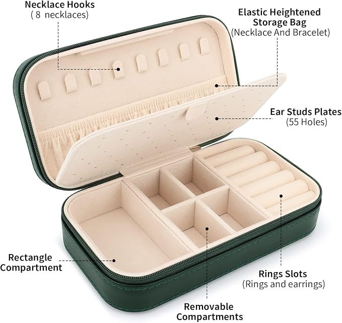 DesignSter Travel Jewelry Box, PU Leather Portable Jewelry Case, Small Jewelry - Image 2