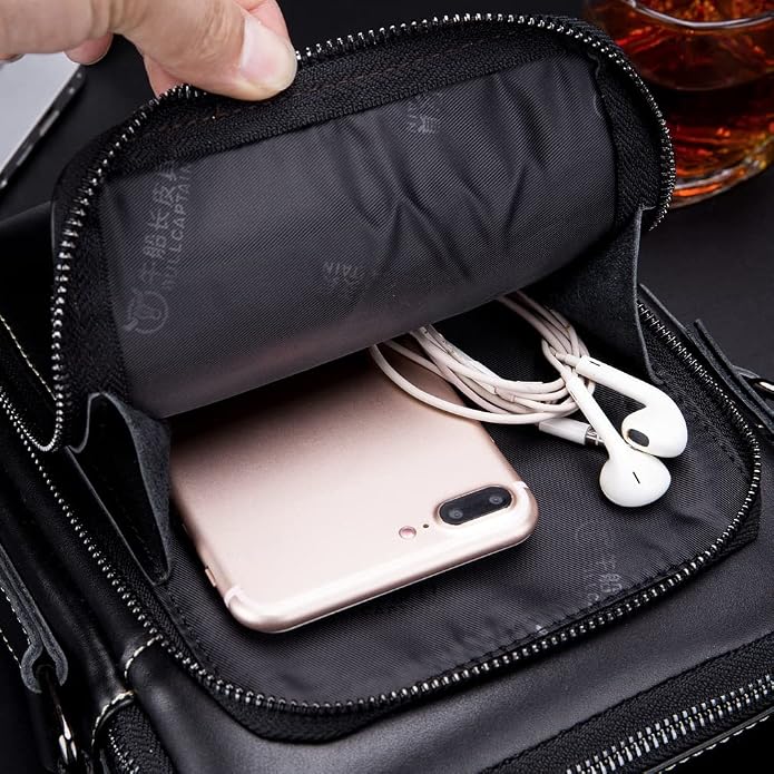 KPYWZER Genuine Leather Shoulder Bag Small Men Messenger Pack Handbag Sling - Image 9