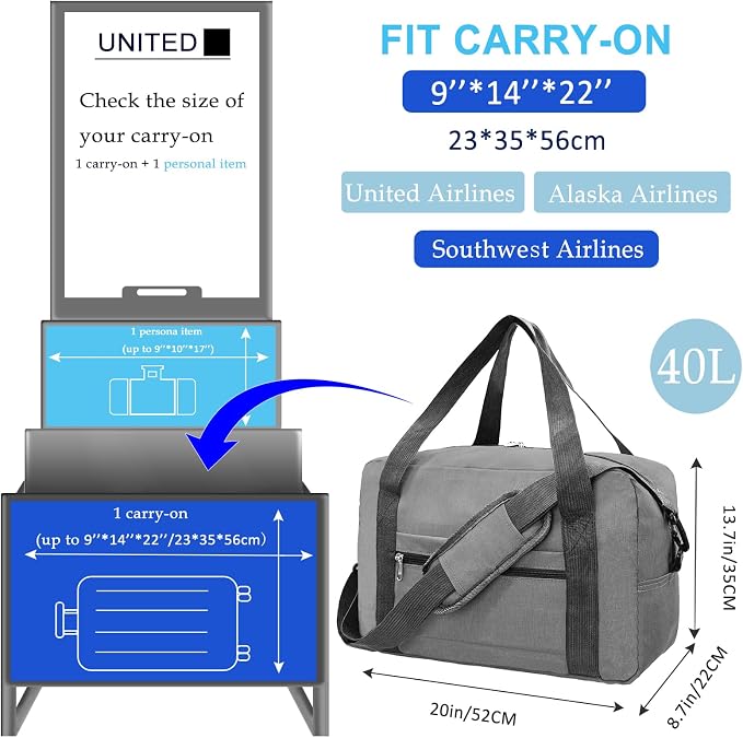 Foldable Carry on Luggage Bag 22x14x9 Personal Item Bag - Image 2