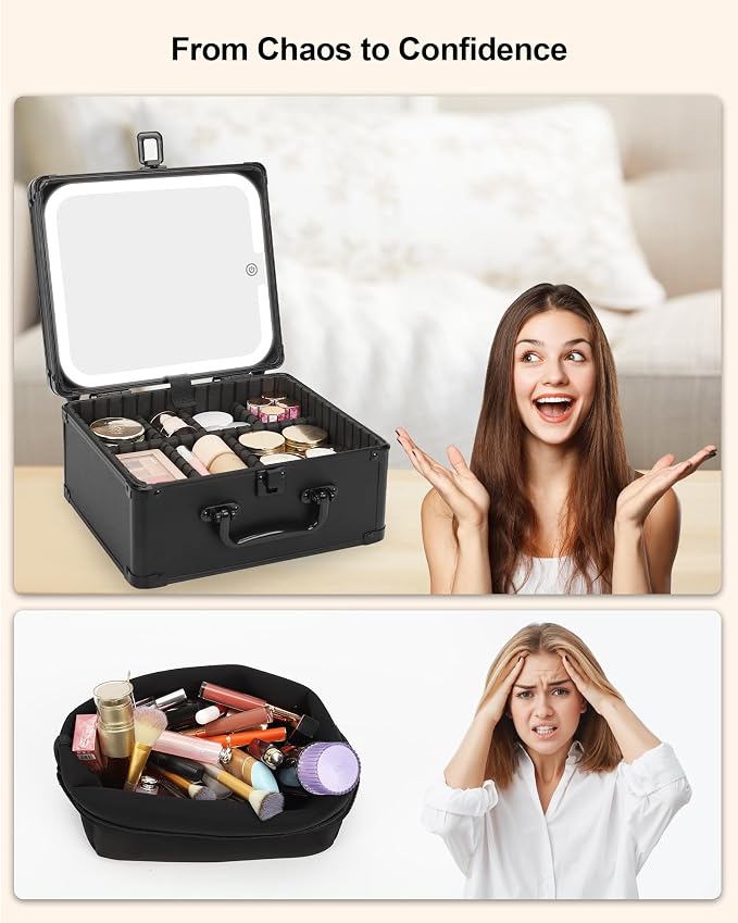Makeup Box with LED Mirror, Makeup Bag with Light up Mirror& Adjustable - Image 7