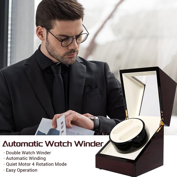 Uten Automatic Watch Winder Box Luxury Wooden Watch Storage Case, Double Watch - Image 2