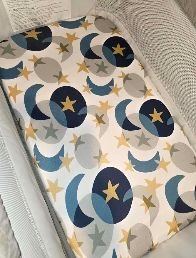 TotAha Space Mini Crib Sheets Fitted, Star & Moon Pack N Play Sheets, Super - Image 5