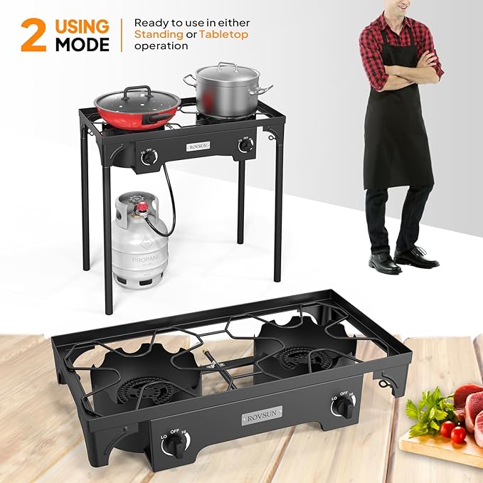 ROVSUN 2 Burner Outdoor Propane Gas Stove 150, 000 BTU High Pressure Stand - Image 5