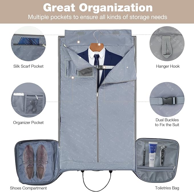 Garment Bags with Wheels, Garment Convertible Weekender Bags, Large Garment Bags - Image 4