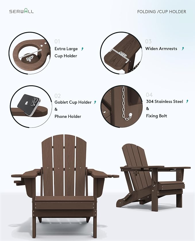 SERWALL Adirondack Chair with Cup Holders - Image 8