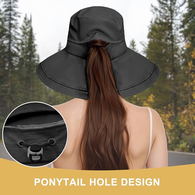 Sun Hats for Women Wide Brim Ponytail UV Protection Beach Hat Packable - Image 6