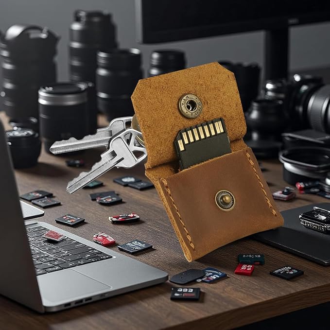 Jack&Chris Genuine Leather SD Card Holder Keychain, Anti-Shock Anti-Dust SD - Image 5