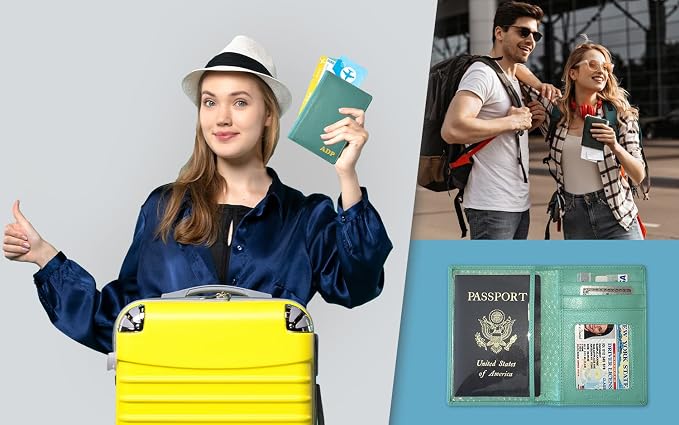 Personalized Monogrammed Turquoise Leather RFID Passport Wallet - Image 8