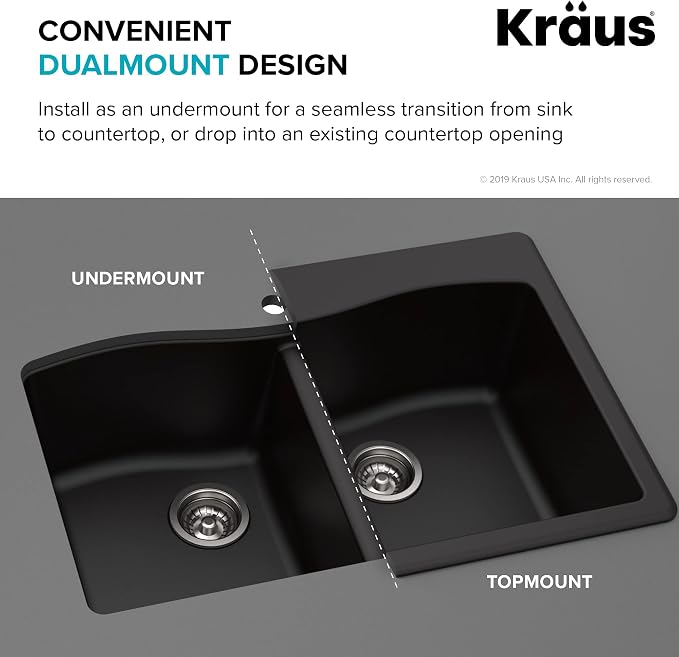 KRAUS Forteza 33-inch Drop In/Undermount 60/40 Double Bowl Granite Kitchen Sink - Image 6