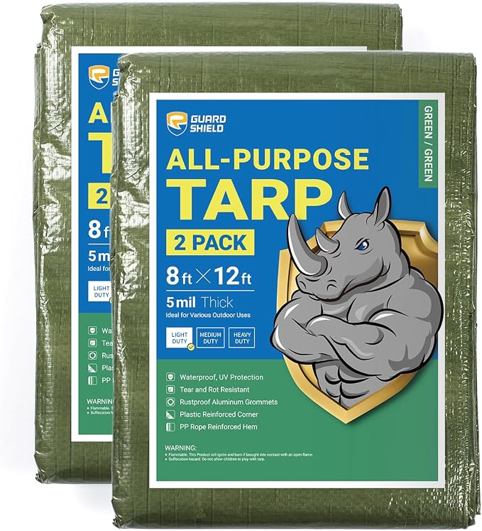 GUARD SHIELD Tarp Green 8x12 Feet Multi Purpose Waterproof Poly Tarp Cover 5mil by GUARDSHIELD