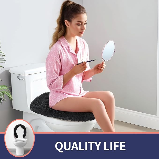 Microfiber Elongated Toilet Seat Cover 19.5"x 15" Machine Washable Solid Toilet - Image 6