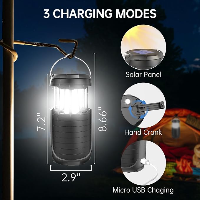 Solar Camping Lantern, Rechargeable LED Lights, 5000mAh Waterproof Solar - Image 6
