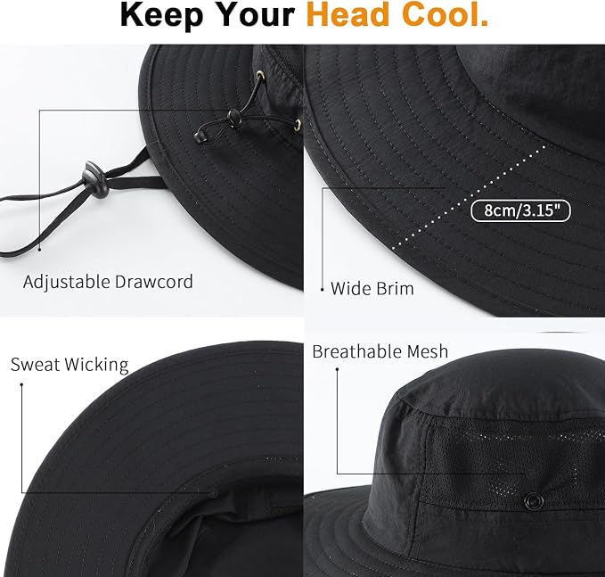 Home Prefer UPF50+ Mens Sun Hat Wide Brim Womens UV Protection Beach Bucket Hat - Image 5