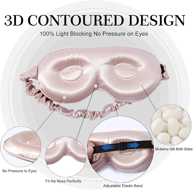 ZIMASILK Adjustable 22 Momme 100% Pure Mulberry Silk Sleep Mask, 3D Contoured - Image 2