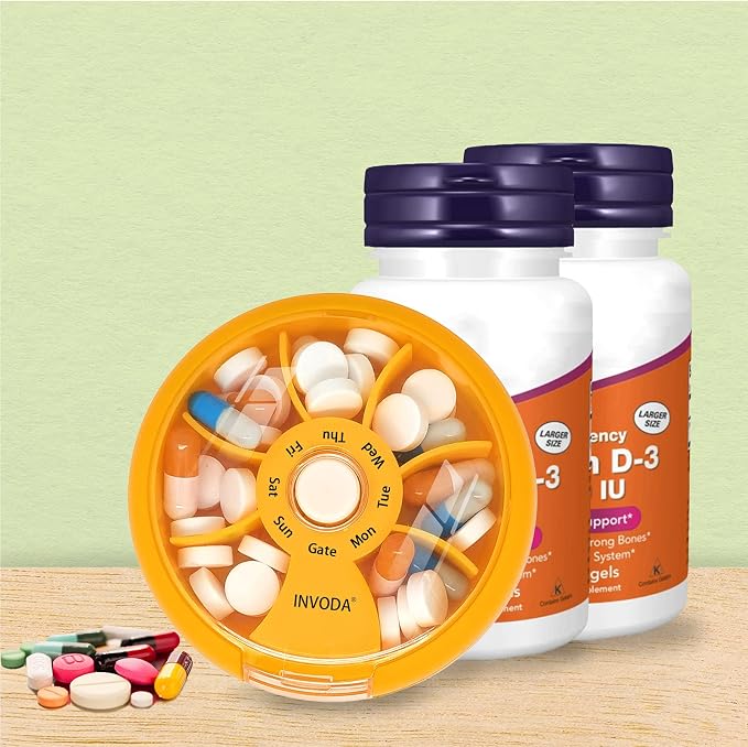 INVODA Weekly Pill Organizer 7 Compartment Rotating Pill Box - Image 7