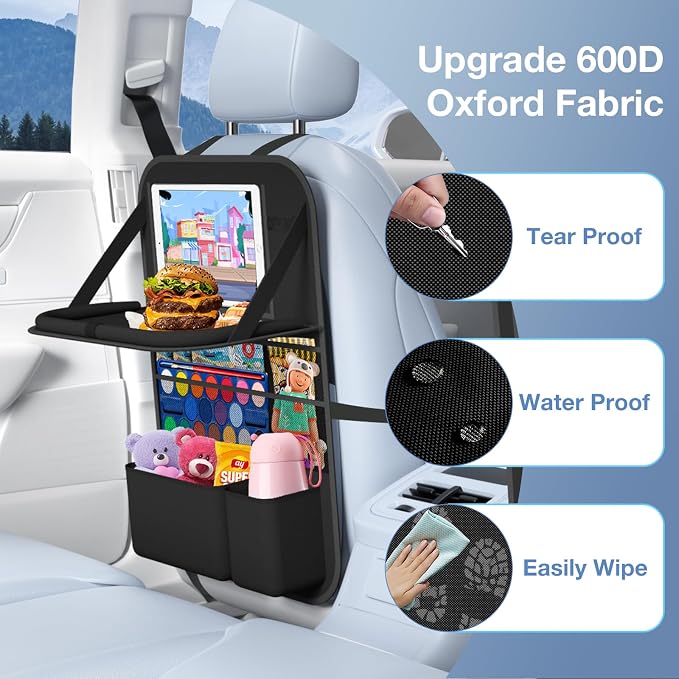 Car Backseat Organizer with Table Tray 9 Storage Pockets Backseat Car Organizer - Image 3