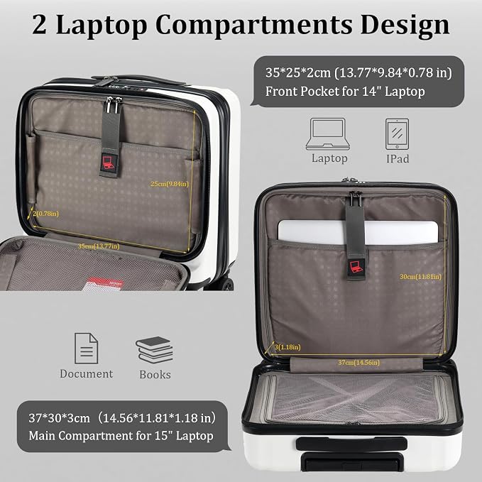 16 Inch Carry On Luggage with 2 Compartments - Image 3