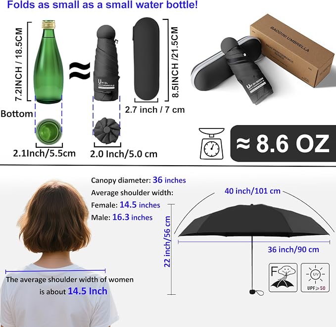 BAODINI Travel Mini Umbrella for Purse - Image 3