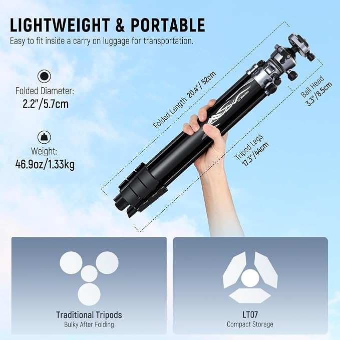 NEEWER LITETRIP LT07 61" Aluminum Travel Tripod Stand - Image 2