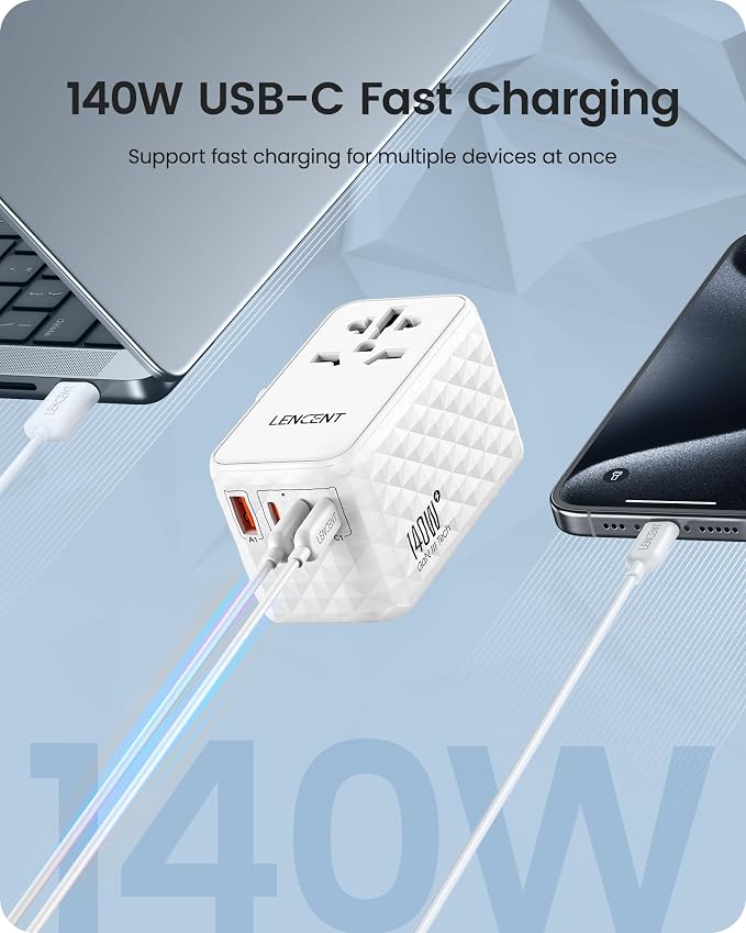 LENCENT 140W International Travel Adapter, GaN Universal Travel Adapter - Image 3