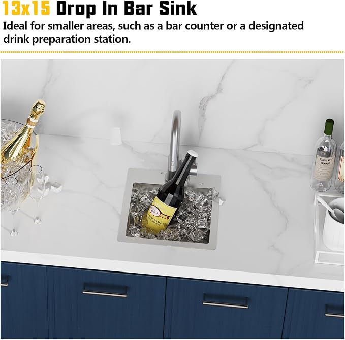 Small Kitchen Sink, 13x15 Inch Bar Sink Stainless Steel Drop In Small Kitchen - Image 2