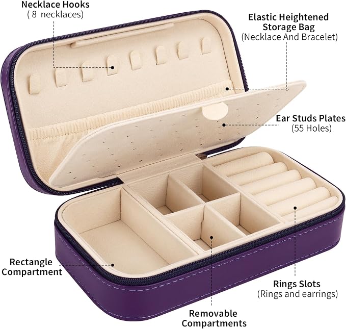 DesignSter Travel Jewelry Box, PU Leather Portable Jewelry Case, Small Jewelry - Image 2