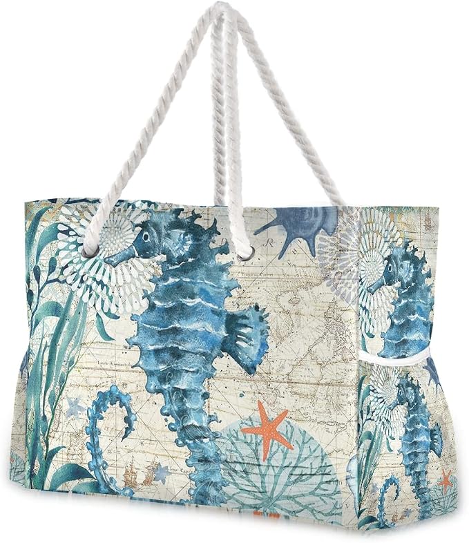 senya Large Beach Bags Totes Canvas Tote Shoulder Bag Soft Wave Water Resistant by senya