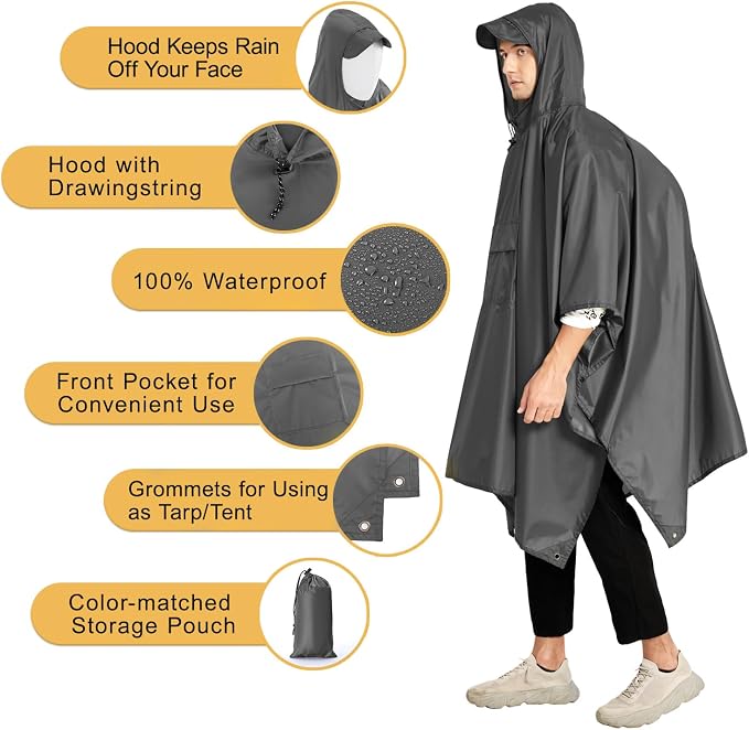 salamra Hooded Rain Poncho Waterproof Raincoat Jacket - Image 4