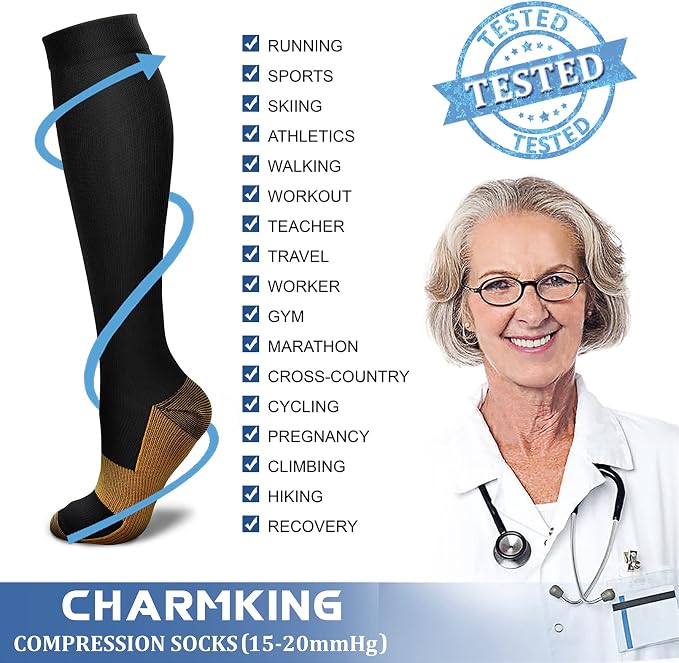 CHARMKING Compression Socks for Women & Men Circulation 15-20 mmHg is Best - Image 6