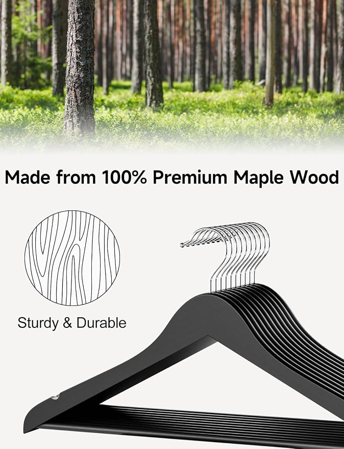 StorageWorks Black Wooden Hangers, 30 Pack Wood Hanger - Image 3