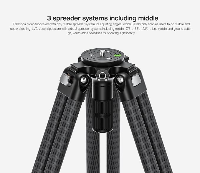Leofoto LVC-193C Carbon Fiber Twin Leg Video Tripod+BV-15 Fluid Head - Image 6