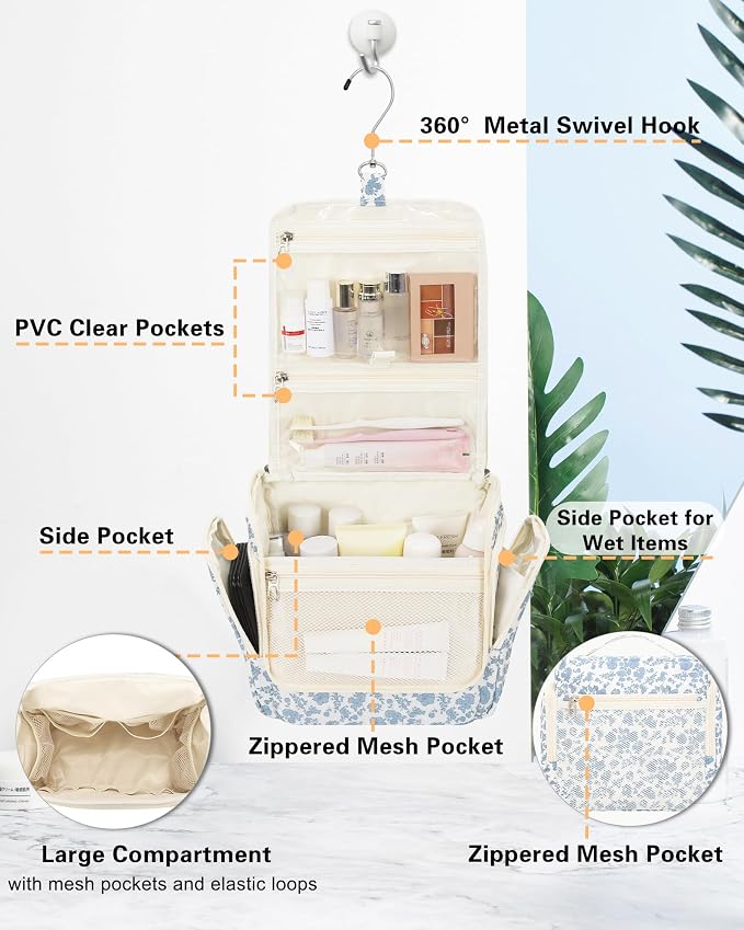 Relavel Hanging Toiletry Bag for Women Travel Makeup Bag Cosmetic Organizer - Image 2