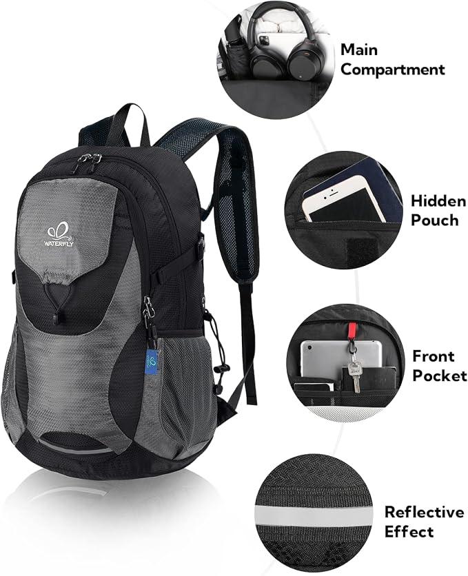 WATERFLY Lightweight Packable Hiking Backpack: 30L Foldable Travel Daypack - Image 3