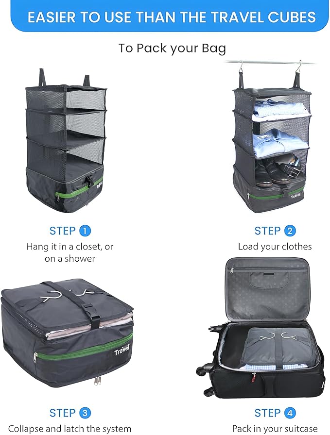 Grand Fusion Stow-N-Go Travel Luggage Organizer – Portable Hanging Travel - Image 7