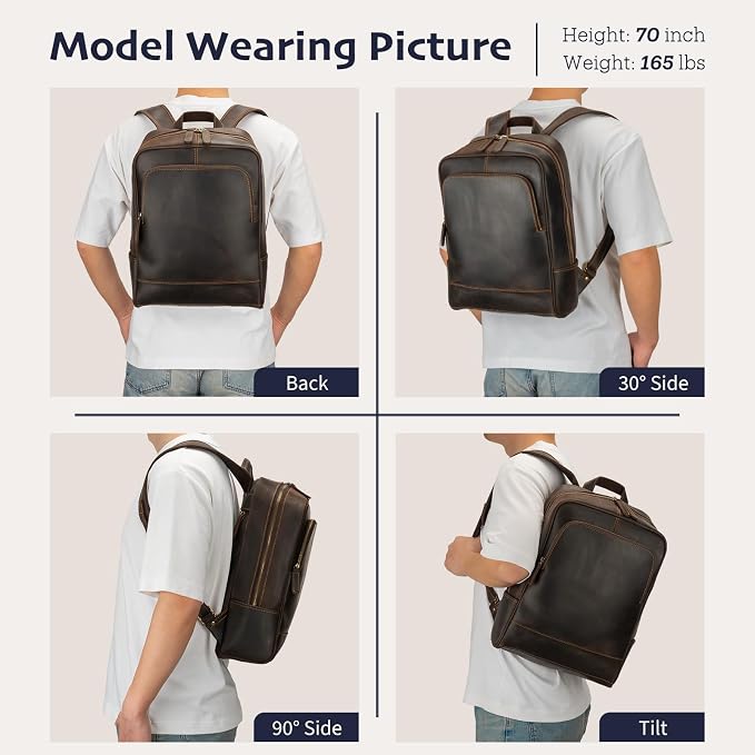 Leather Backpack for Men 15.6" Laptop Backpack 100% Madagascar top-Grain - Image 2