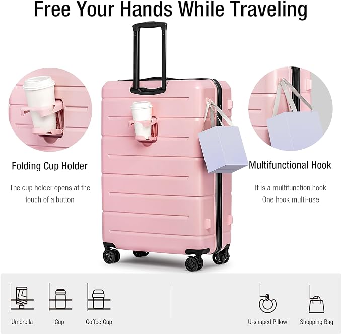 KYME Pink Luggage Sets 3 Piece Hardshell Suitcases - Image 2