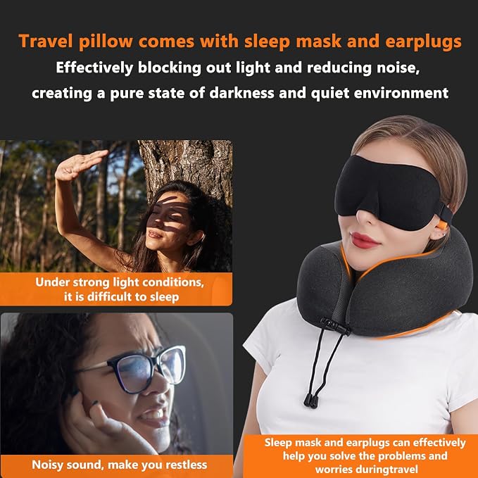 MLVOC Travel Pillow 100% Pure Memory Foam Neck Pillow, Comfortable & Breathable - Image 3
