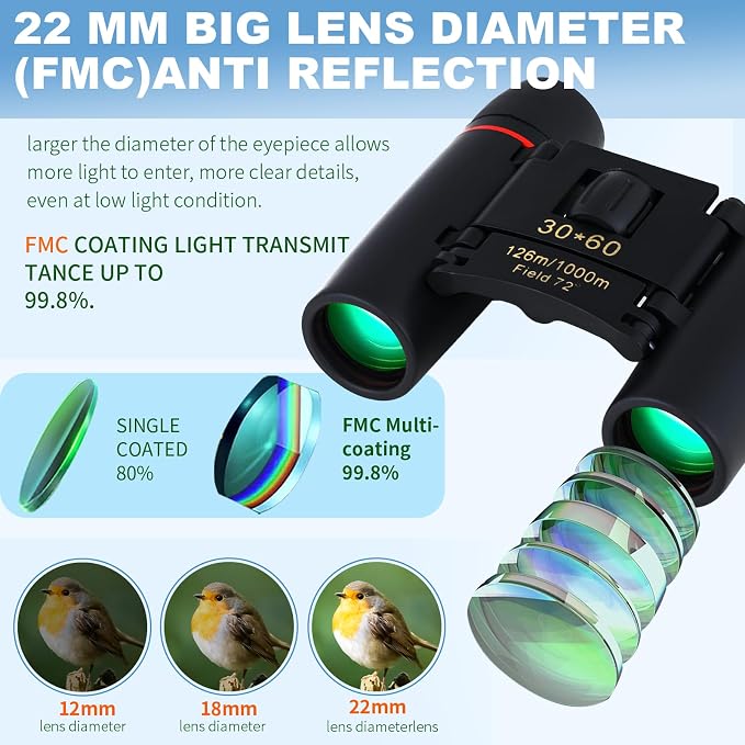 Compact 30x60 Binoculars for Adults and Kids, Foldable Lightweight Easy Focus - Image 3