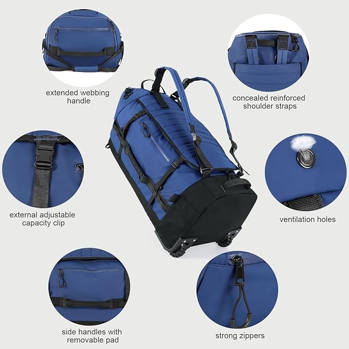 Rolling Duffle Bag with Wheels, 86L 30”Folding Duffle Backpack with 2 Wheels - Image 2