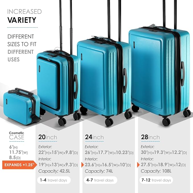 Hard Shell Luggage Sets with Spinner Wheels 4 Piece, Expandable Large Suitcases - Image 4
