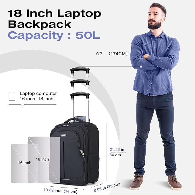 Rolling Backpack for Adults, 18 Inch Waterproof Carry-on Back pack - Image 7